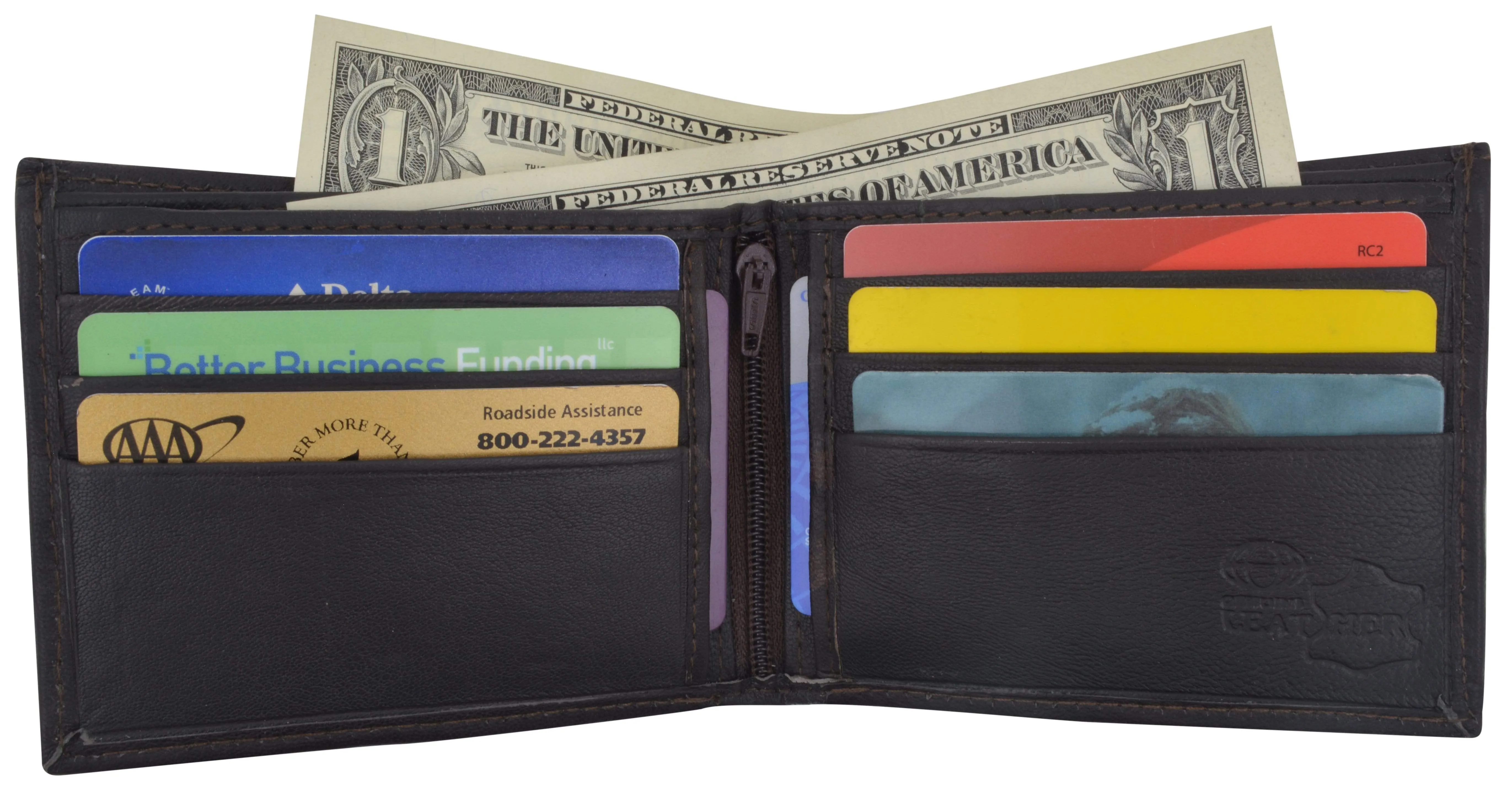 Genuine Lambskin Soft Leather Bifold Men's Wallet with Inner Zipper 1103