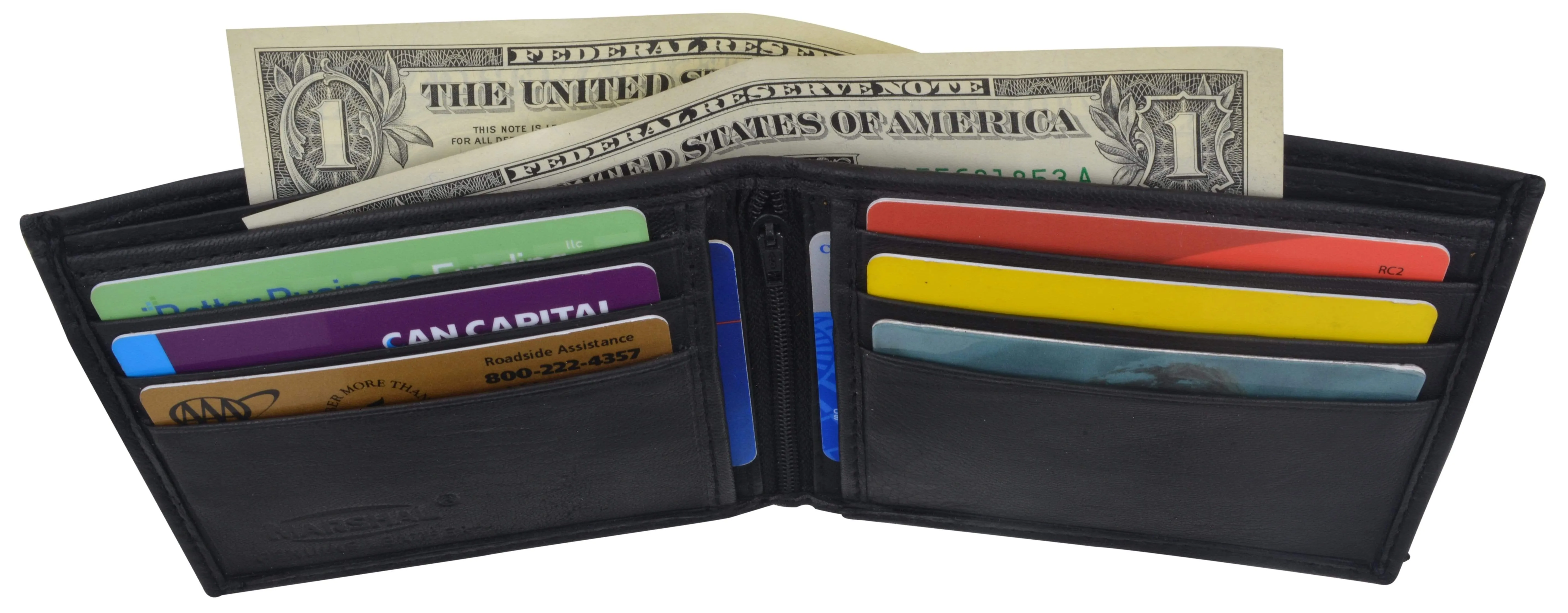 Genuine Lambskin Soft Leather Bifold Men's Wallet with Inner Zipper 1103