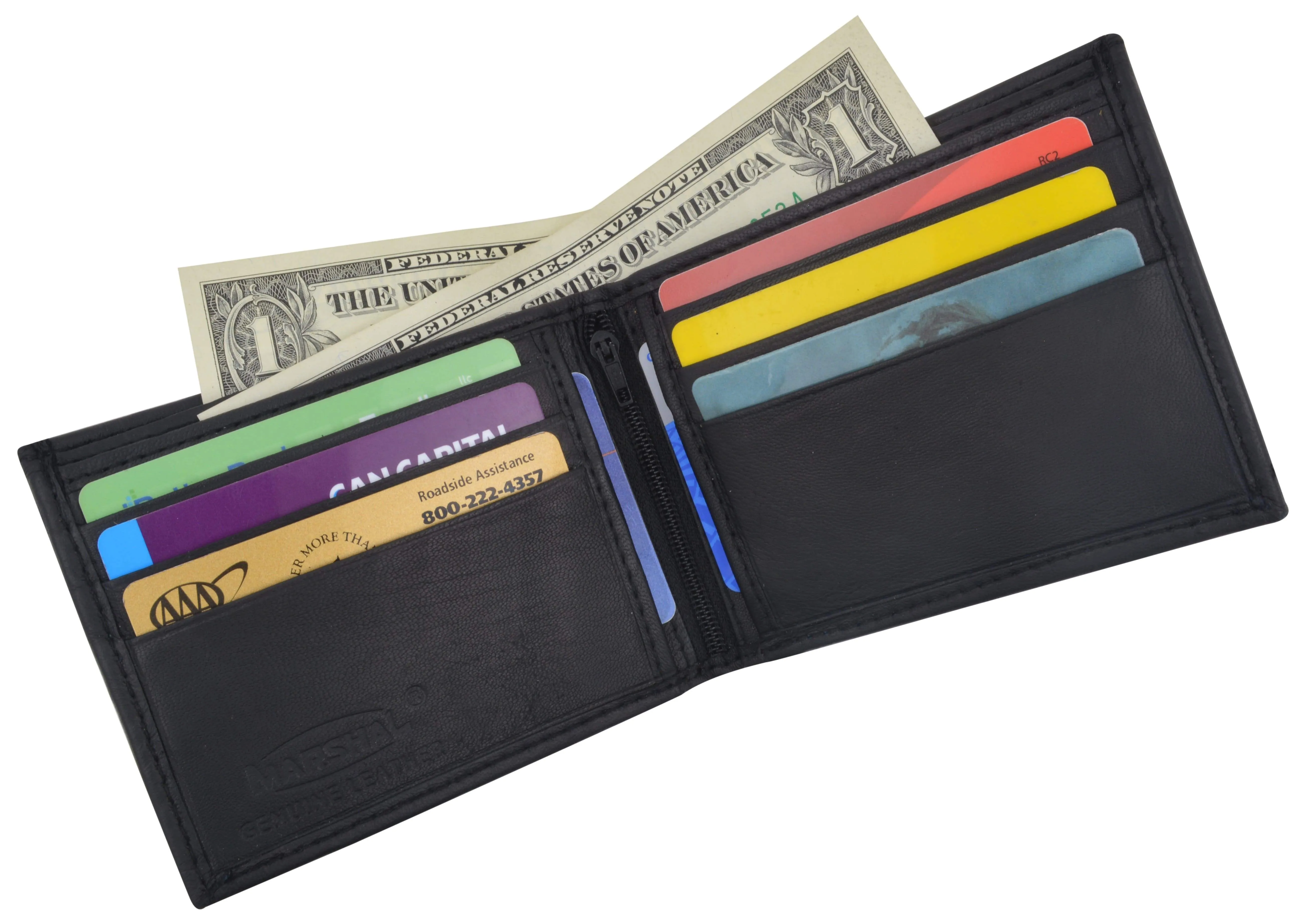 Genuine Lambskin Soft Leather Bifold Men's Wallet with Inner Zipper 1103
