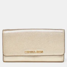 Gold Leather Jet Set Travel Wallet On Chain