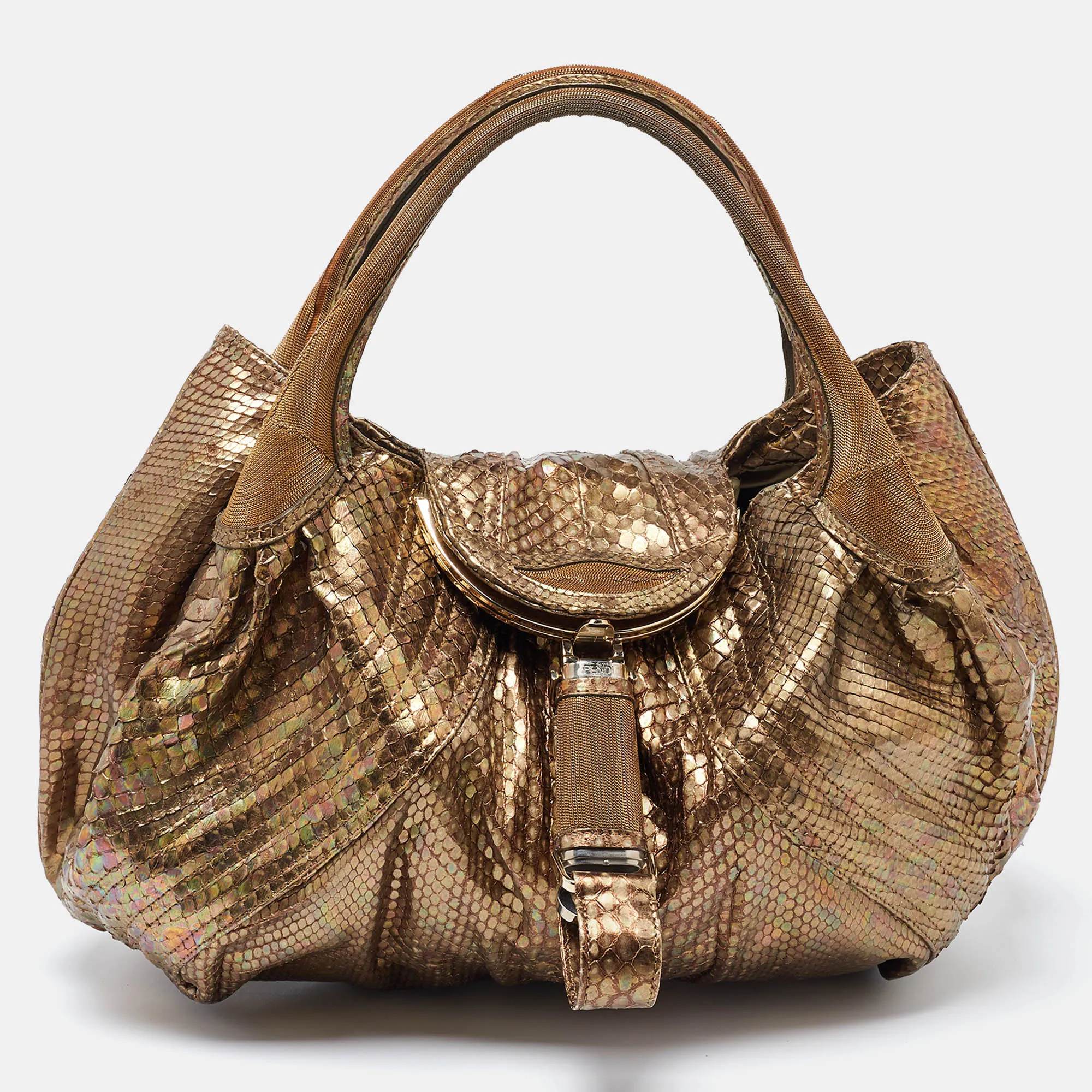 Gold Python and Metal Mesh Spy Hobo