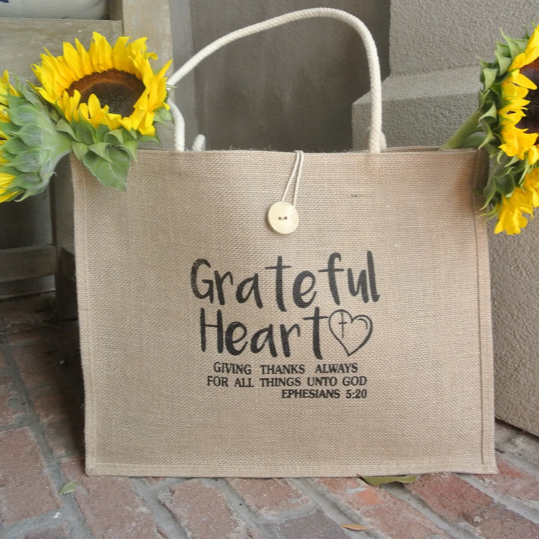 Grateful Heart Jute Tote
