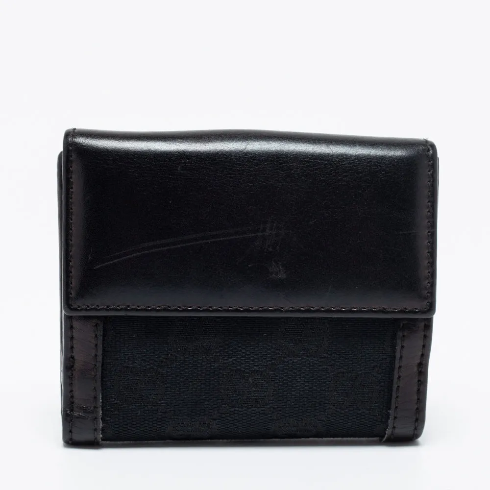 Gucci Black GG Canvas And Leather Bifold Wallet
