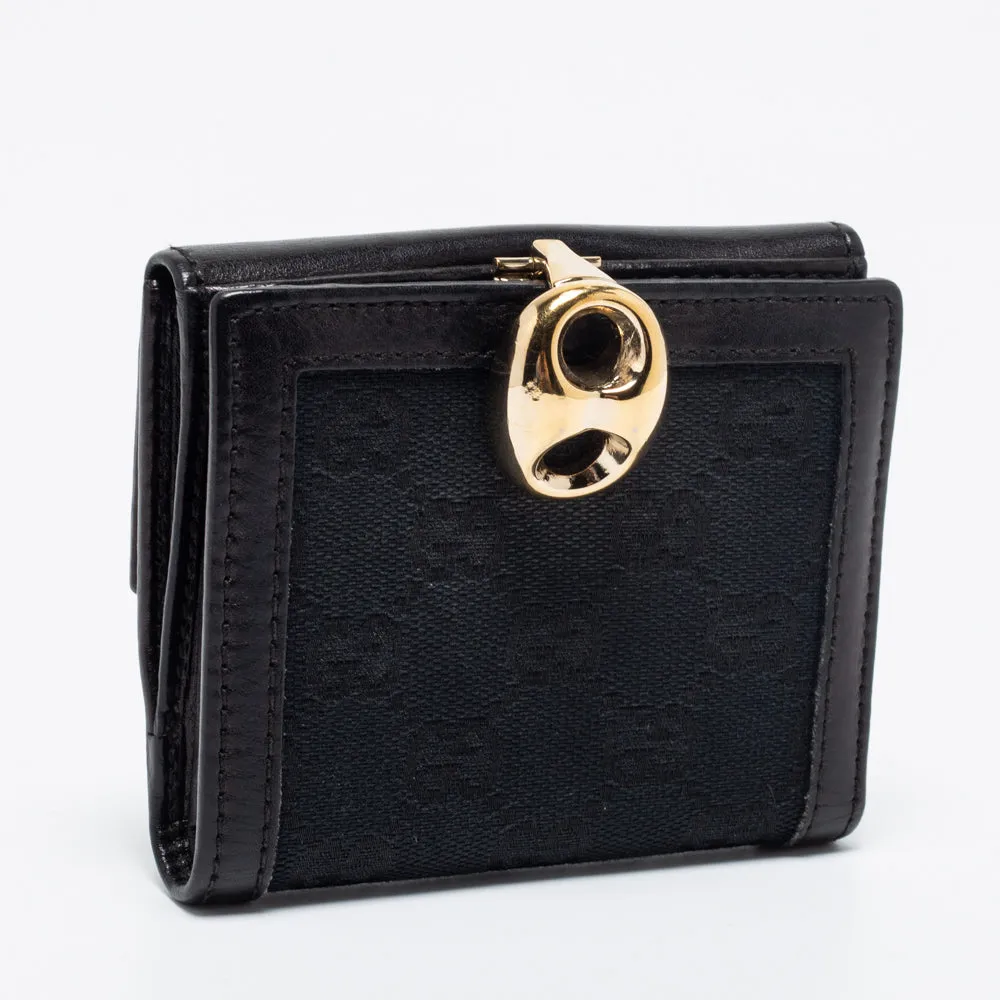 Gucci Black GG Canvas And Leather Bifold Wallet