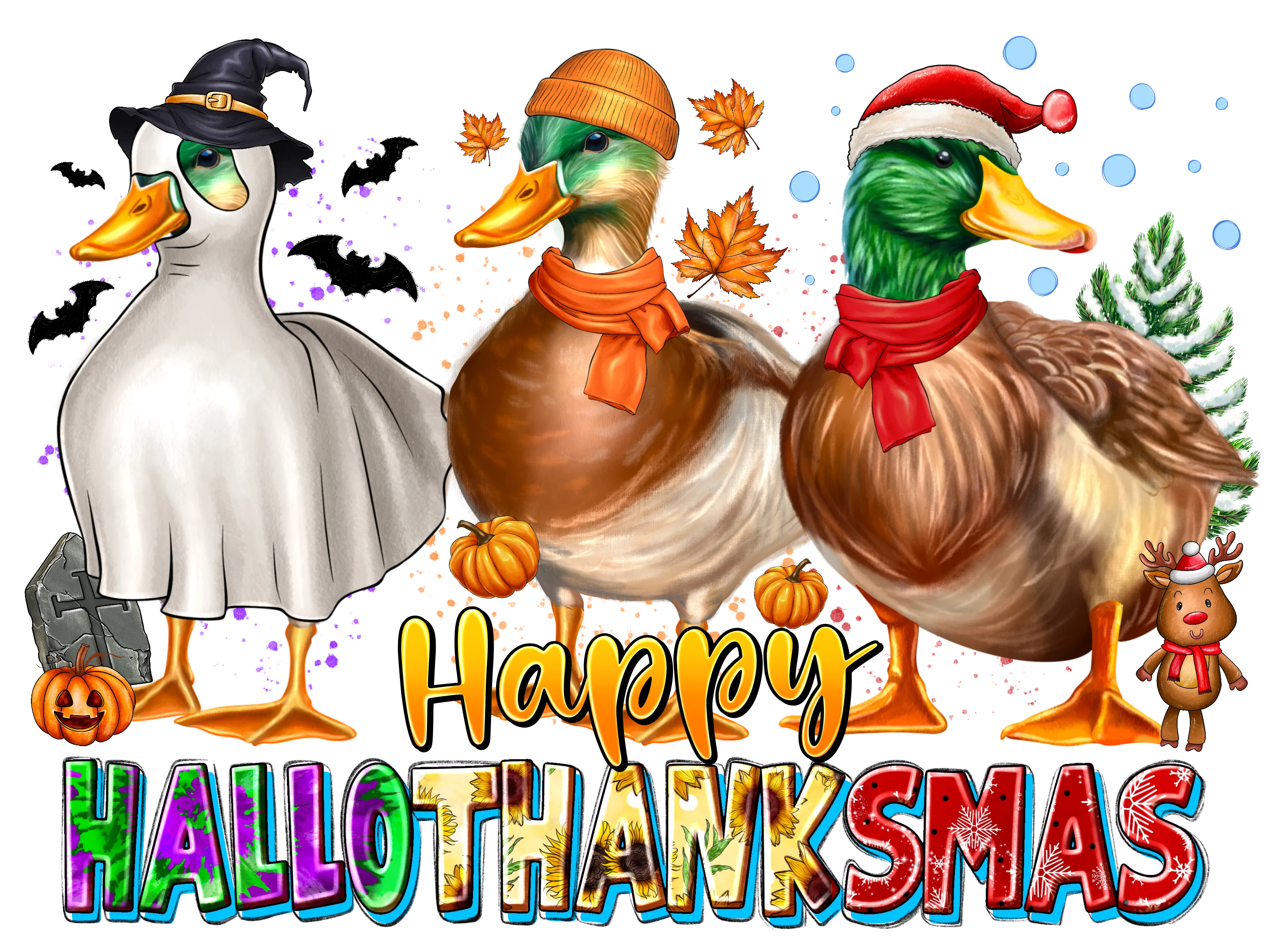 Hallothanksmas heat transfer, press and peel, no shirt