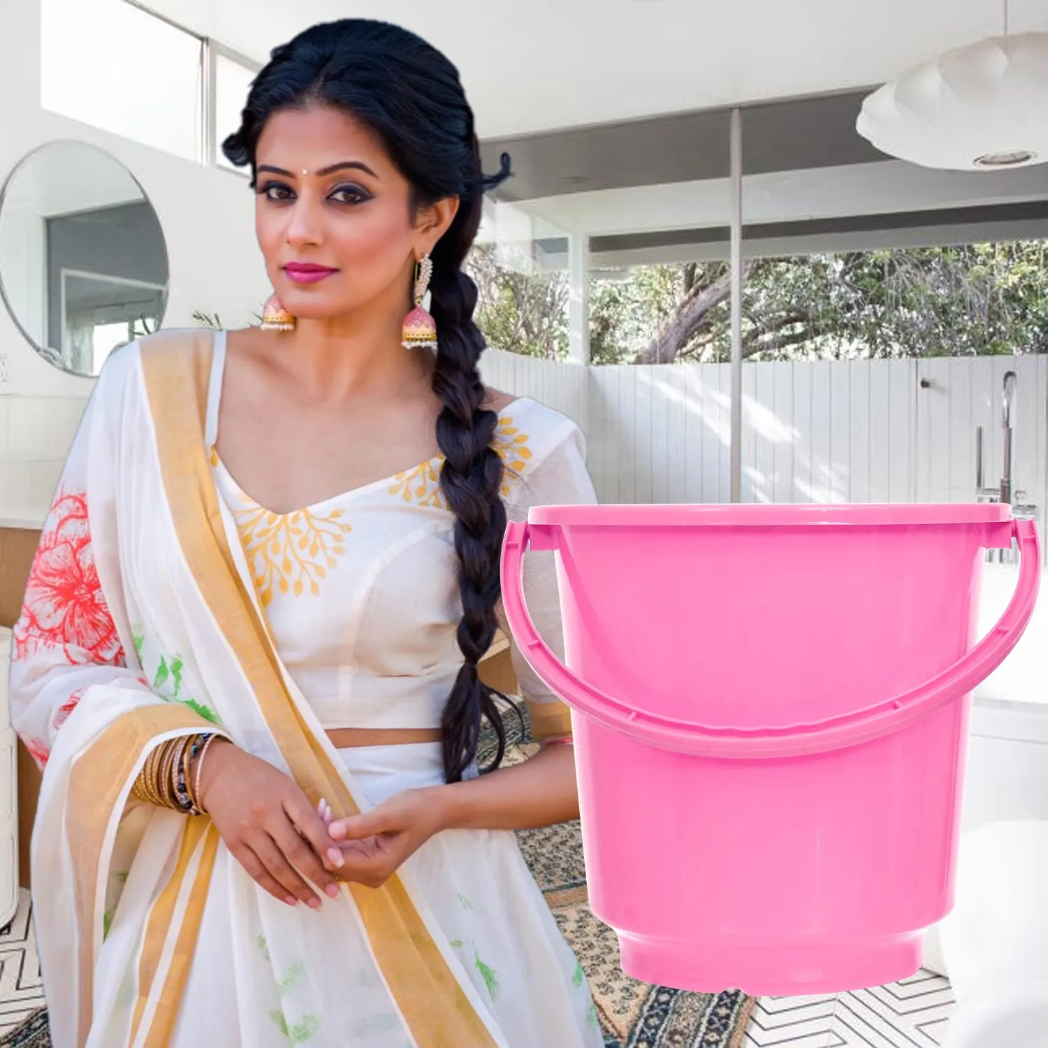 Heart Home Bucket|Plastic Bucket for Bathroom|Bucket for Bathing|Unbreakable Bucket with Handle|16 Liter|Pack of 2 (Pink)