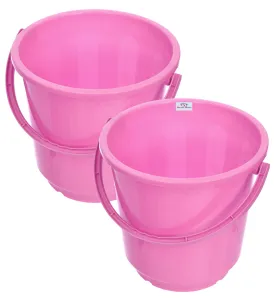 Heart Home Bucket|Plastic Bucket for Bathroom|Bucket for Bathing|Unbreakable Bucket with Handle|16 Liter|Pack of 2 (Pink)