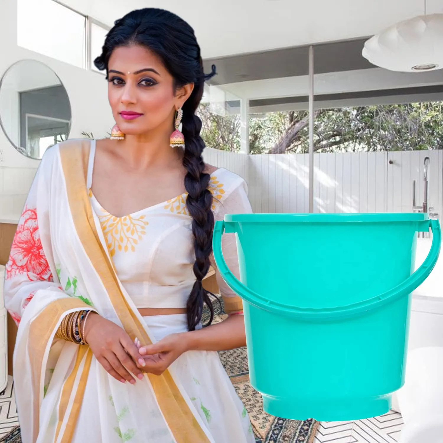 Heart Home Bucket|Plastic Bucket for Bathroom|Bucket for Bathing|Unbreakable Bucket with Handle|16 Liter|Pack of 3 (Multicolor)