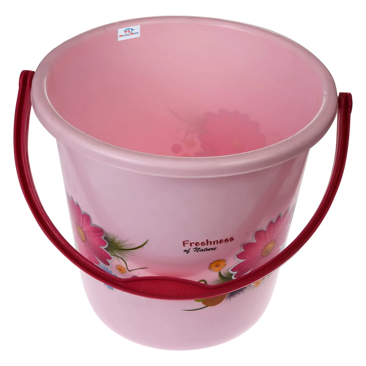 Heart Home Bucket|Plastic Bucket for Bathroom|Bucket for Bathing|Unbreakable Printed Bucket with Handle|18 Liter (Pink)