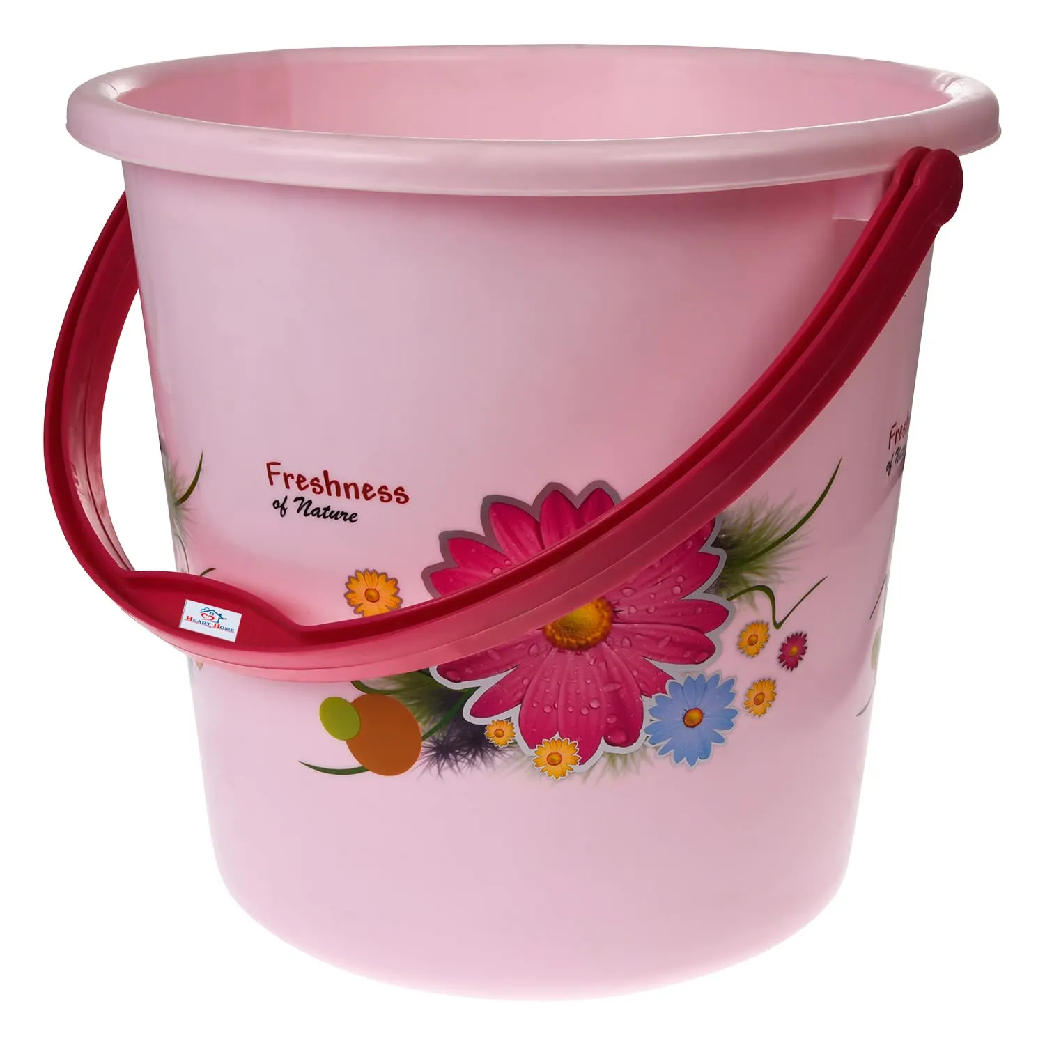 Heart Home Bucket|Plastic Bucket for Bathroom|Bucket for Bathing|Unbreakable Printed Bucket with Handle|18 Liter (Pink)
