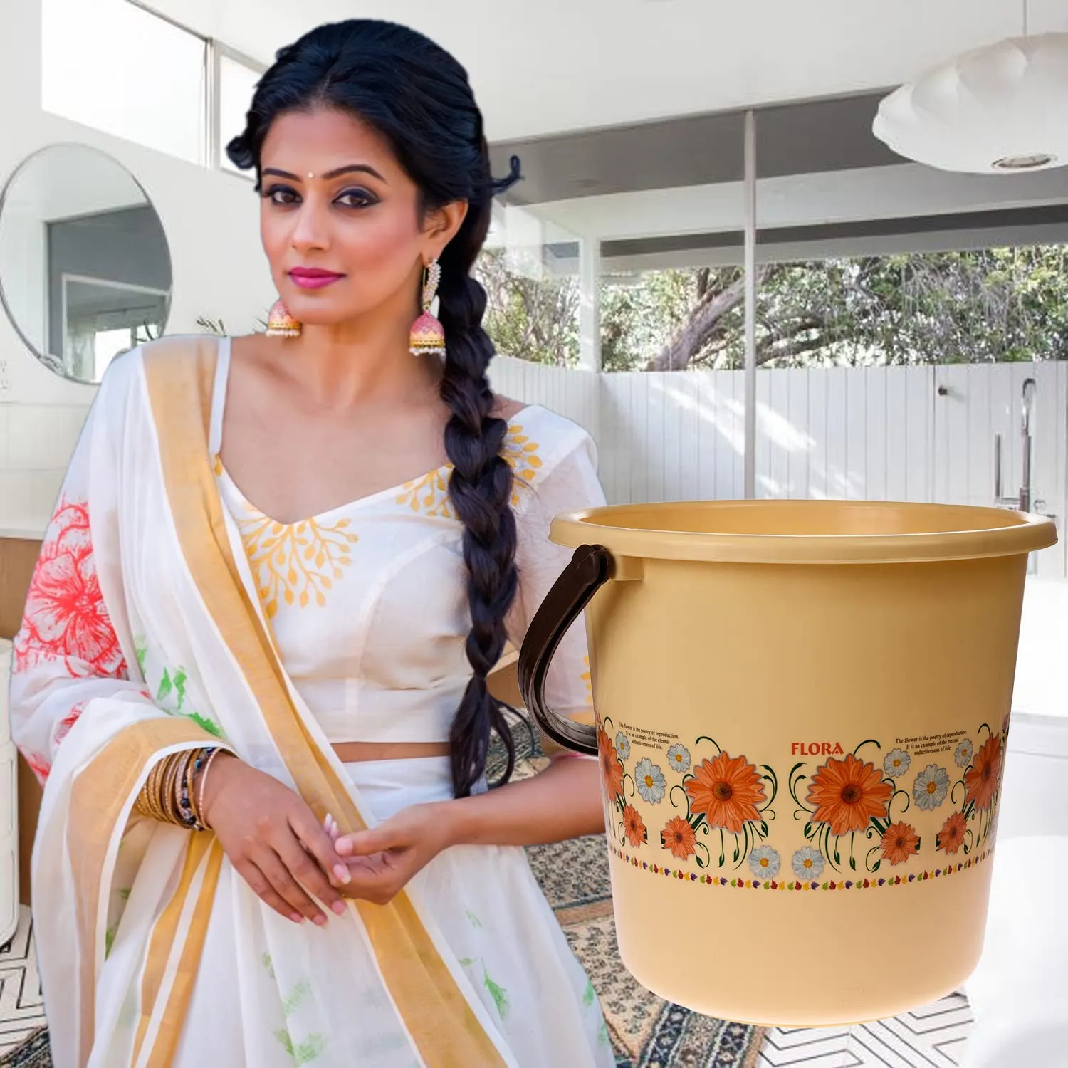 Heart Home Bucket|Plastic Bucket for Bathroom|Bucket for Bathing|Unbreakable Printed Bucket with Handle|18 Liter|Pack of 3 (Multicolor)