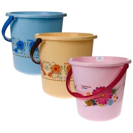 Heart Home Bucket|Plastic Bucket for Bathroom|Bucket for Bathing|Unbreakable Printed Bucket with Handle|18 Liter|Pack of 3 (Multicolor)