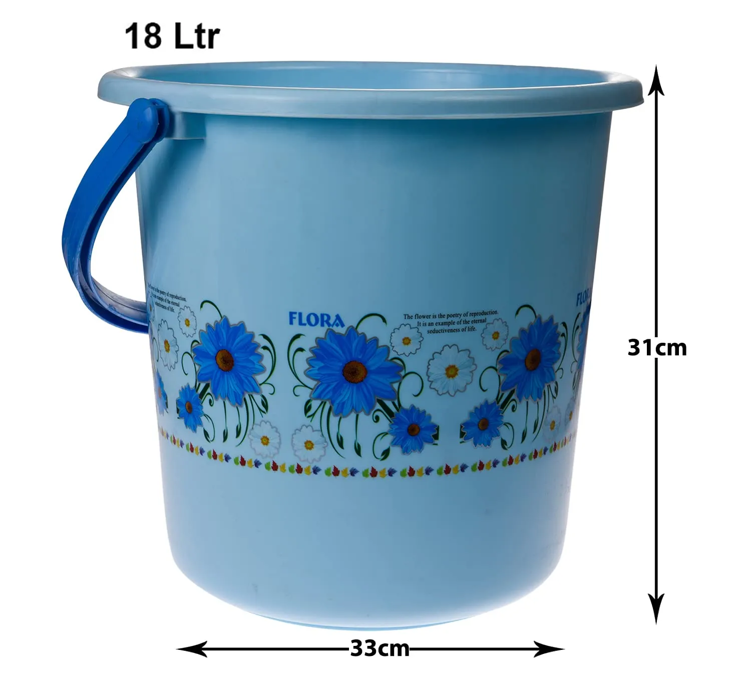 Heart Home Bucket|Plastic Bucket for Bathroom|Bucket for Bathing|Unbreakable Printed Bucket with Handle|18 Liter|Pack of 3 (Multicolor)