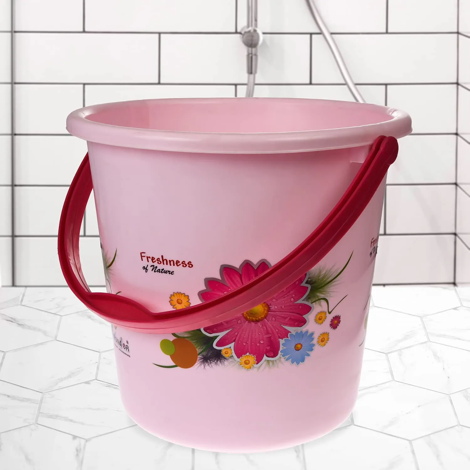Heart Home Bucket|Plastic Bucket for Bathroom|Bucket for Bathing|Unbreakable Printed Bucket with Handle|18 Liter|Pack of 3 (Multicolor)