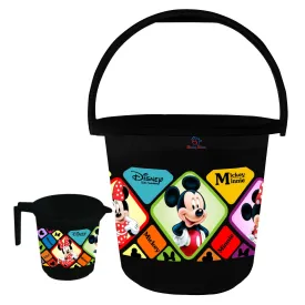Heart Home Disney Mickey Minnie Print 2 Pieces Unbreakable Virgin Plastic Bathroom Bucket With Mug Set- Black, (1 Pc 16 LTR Bucket & 1 Pc 500 ML Mug) -HS_35_HEARTHS17934