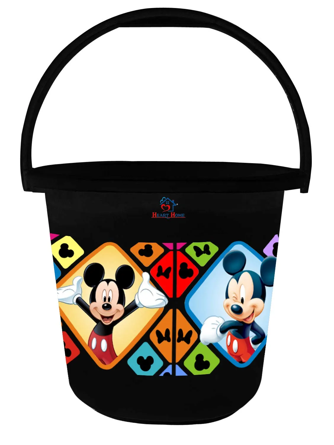 Heart Home Disney Mickey Minnie Print 2 Pieces Unbreakable Virgin Plastic Bathroom Bucket With Mug Set- Black, (1 Pc 16 LTR Bucket & 1 Pc 500 ML Mug) -HS_35_HEARTHS17934