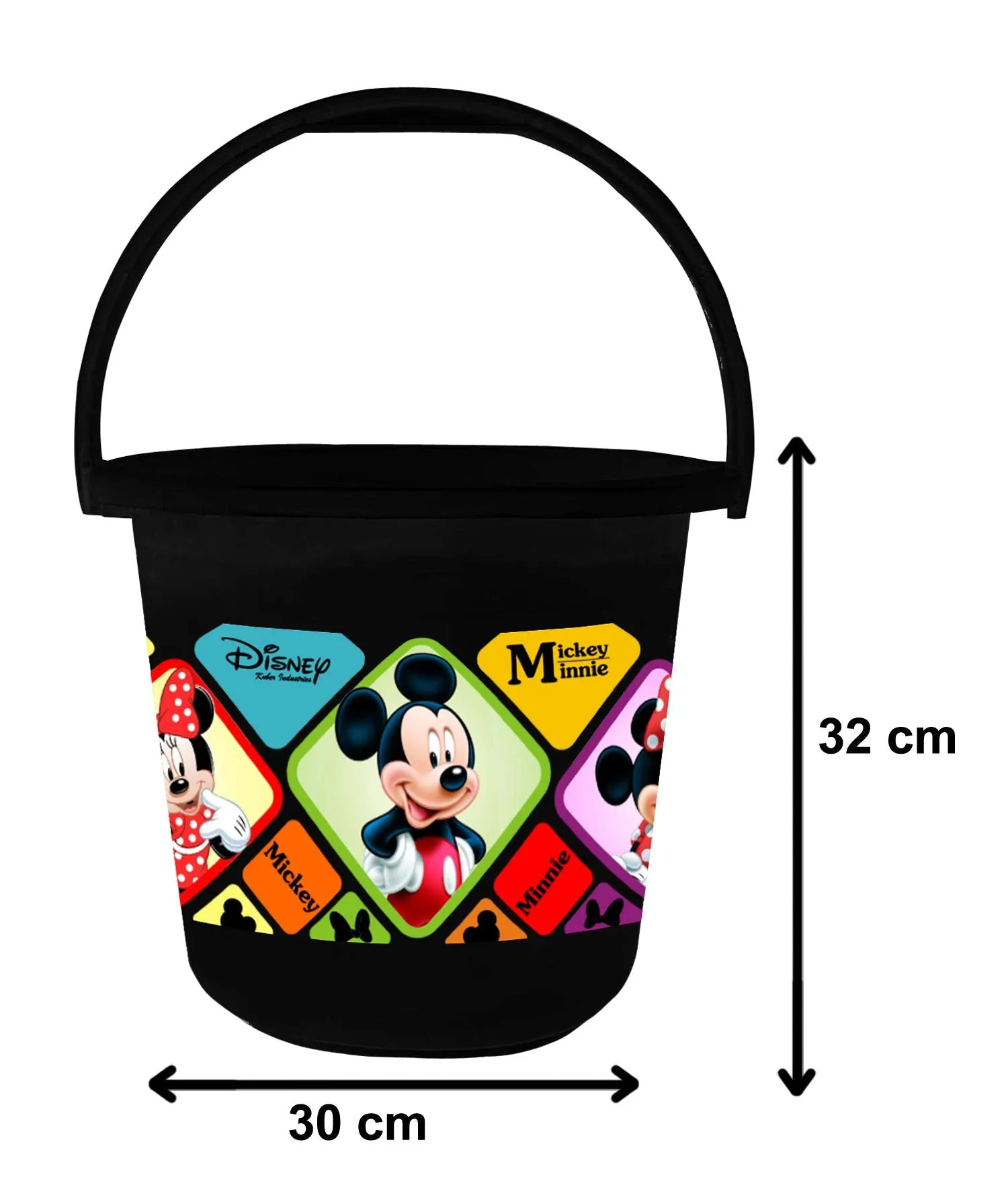 Heart Home Disney Mickey Minnie Print 2 Pieces Unbreakable Virgin Plastic Bathroom Bucket With Mug Set- Black, (1 Pc 16 LTR Bucket & 1 Pc 500 ML Mug) -HS_35_HEARTHS17934
