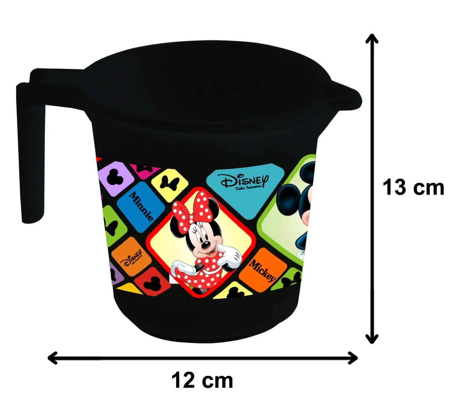Heart Home Disney Mickey Minnie Print 2 Pieces Unbreakable Virgin Plastic Bathroom Bucket With Mug Set- Black, (1 Pc 16 LTR Bucket & 1 Pc 500 ML Mug) -HS_35_HEARTHS17934