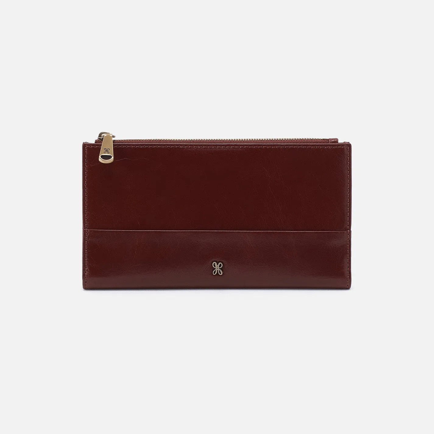 Jill Large Bifold Wallet In Polished Leather - Chocolate