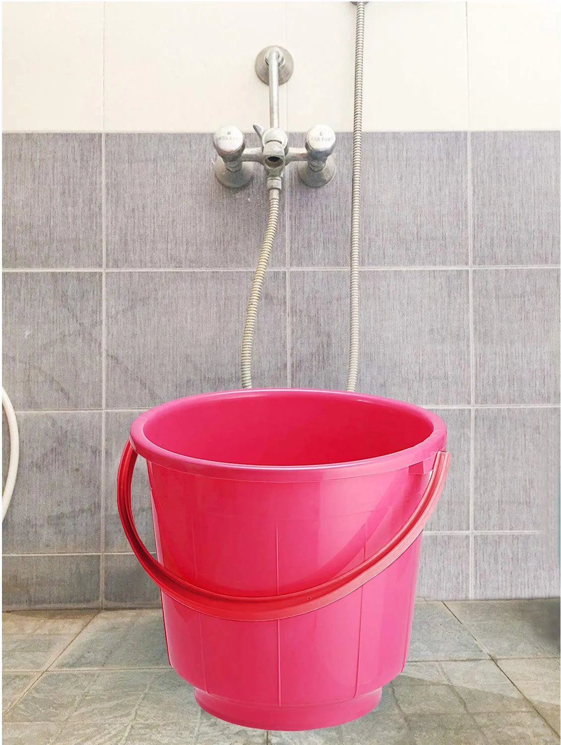 Kuber Industries 2 Pieces Unbreakable Strong Plastic Bathroom Bucket 13 LTR (Pink) -CTKTC37886