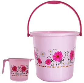 Kuber Industries 2 Pieces Unbreakable Virgin Plastic Bathroom Bucket with Mug Set- Pink, (1 Pc 18 LTR Bucket & 1 Pc 1 LTR Mug)-KUBMART1265