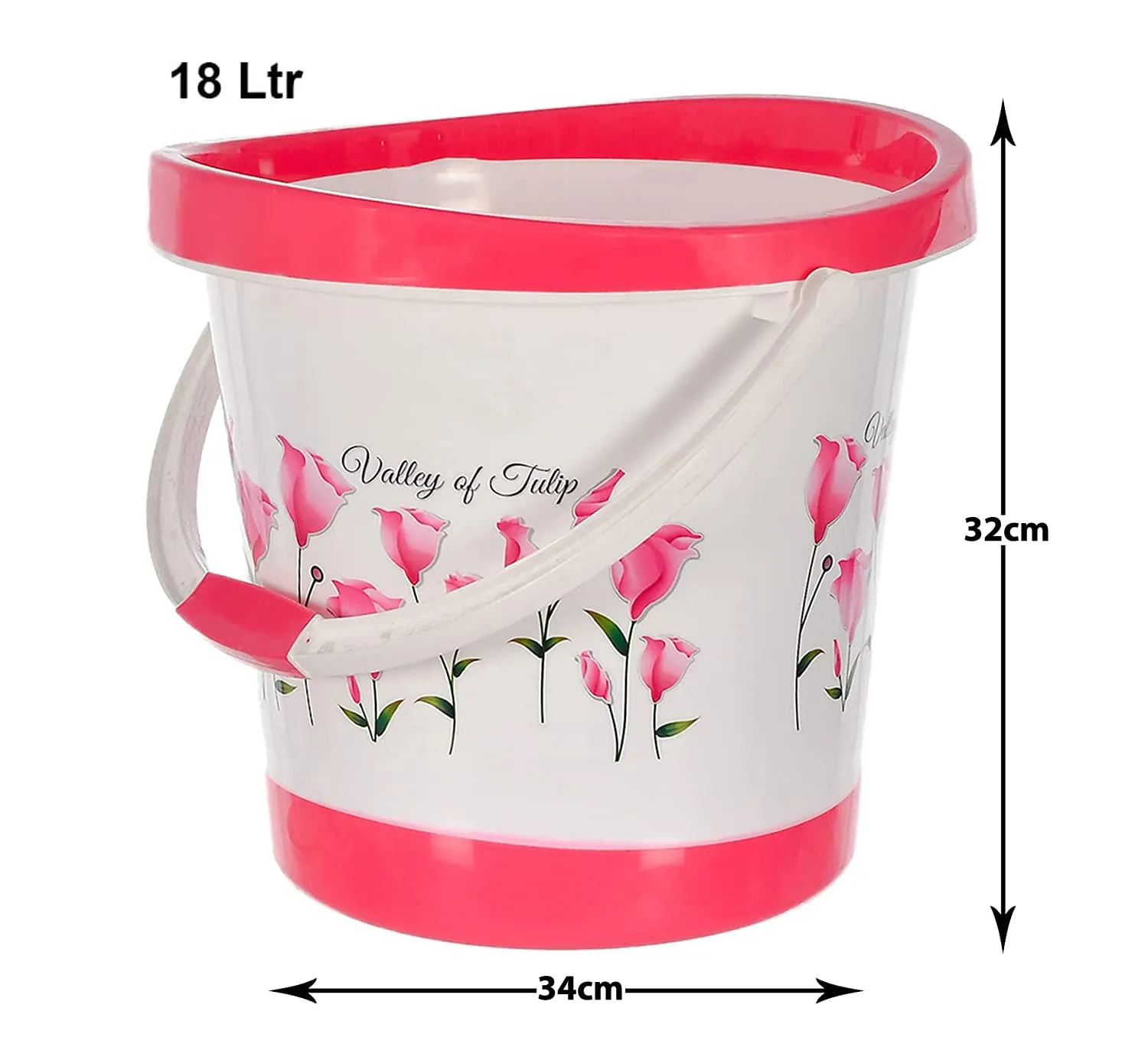 Kuber Industries Bucket|Plastic Bucket for Bathroom|Tulip Flower Bucket for Bathing|Unbreakable Bucket with Handle|18 Liter|Pack of 2 (Multicolor)