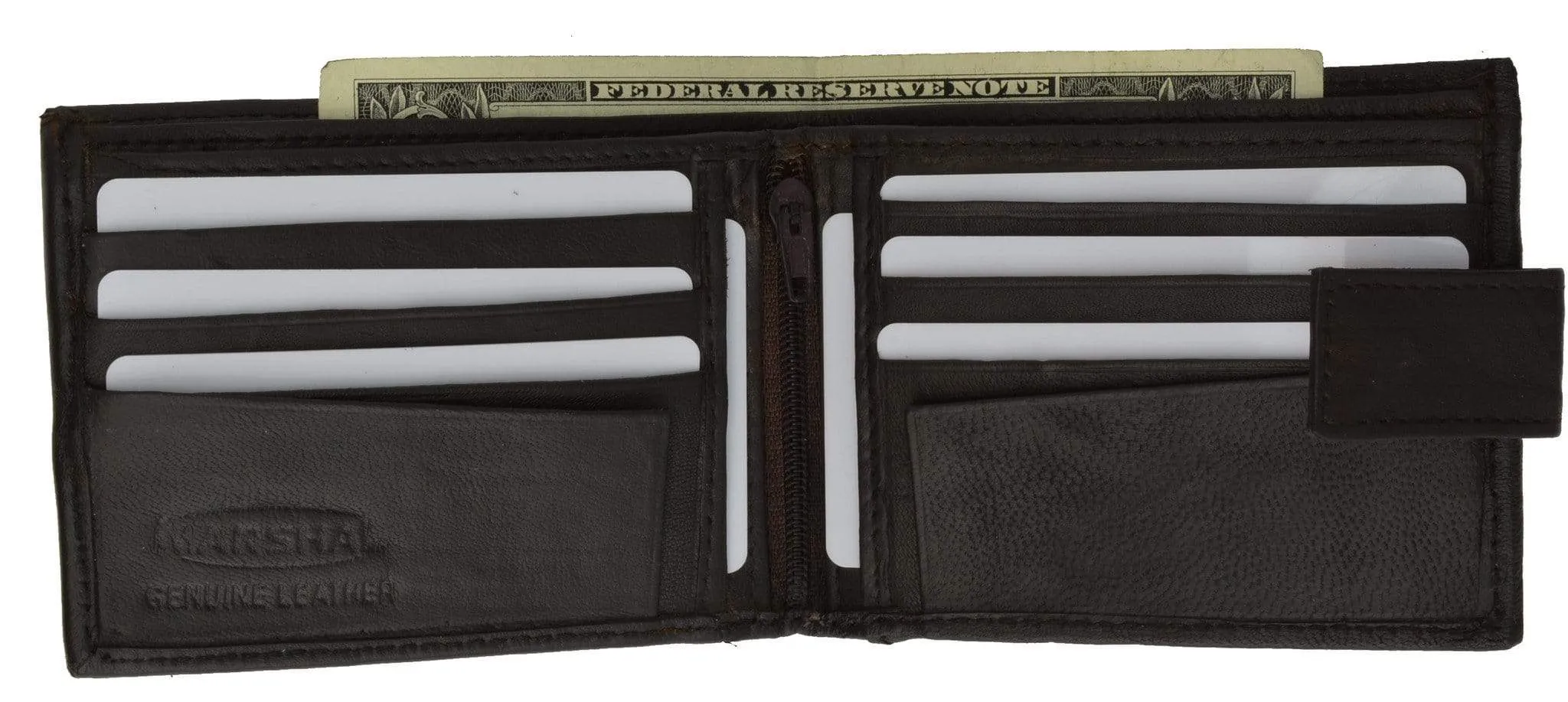 Leather Zippered Middle Pocket  Bifold Wallet with Snap Enclosure 1188