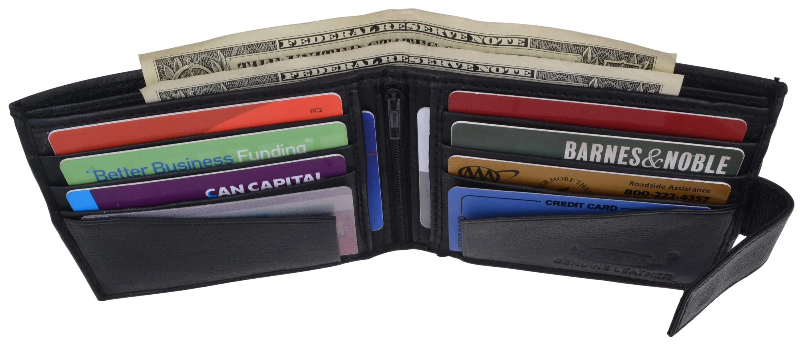 Leather Zippered Middle Pocket  Bifold Wallet with Snap Enclosure 1188