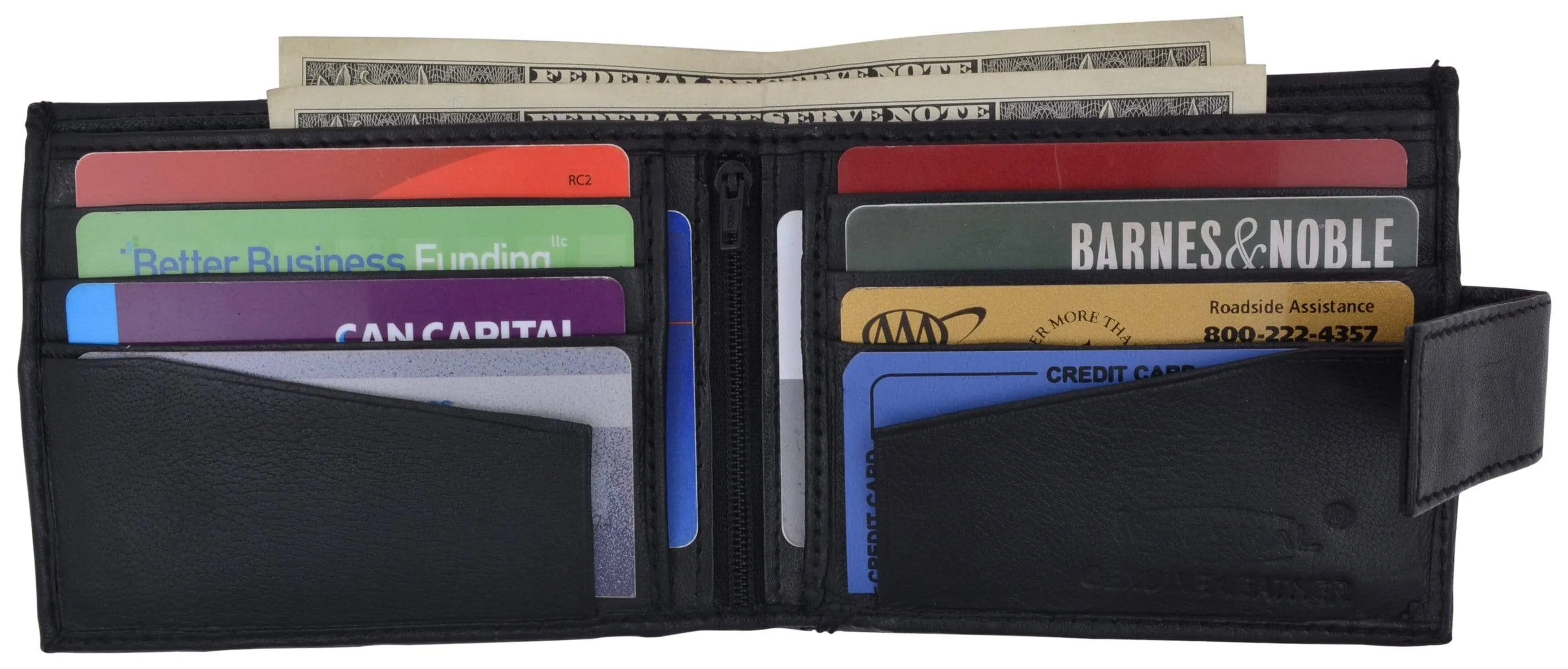 Leather Zippered Middle Pocket  Bifold Wallet with Snap Enclosure 1188