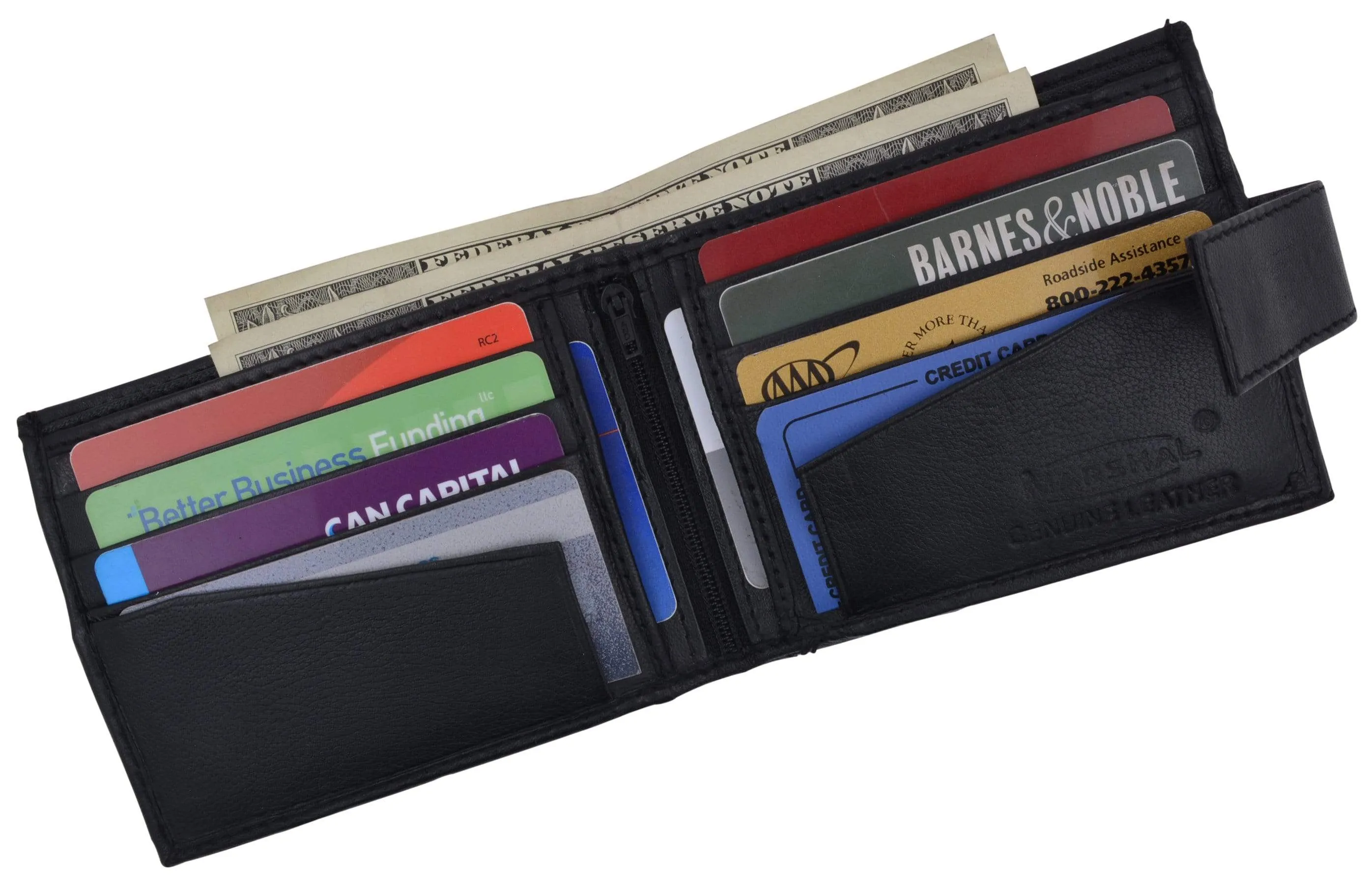 Leather Zippered Middle Pocket  Bifold Wallet with Snap Enclosure 1188