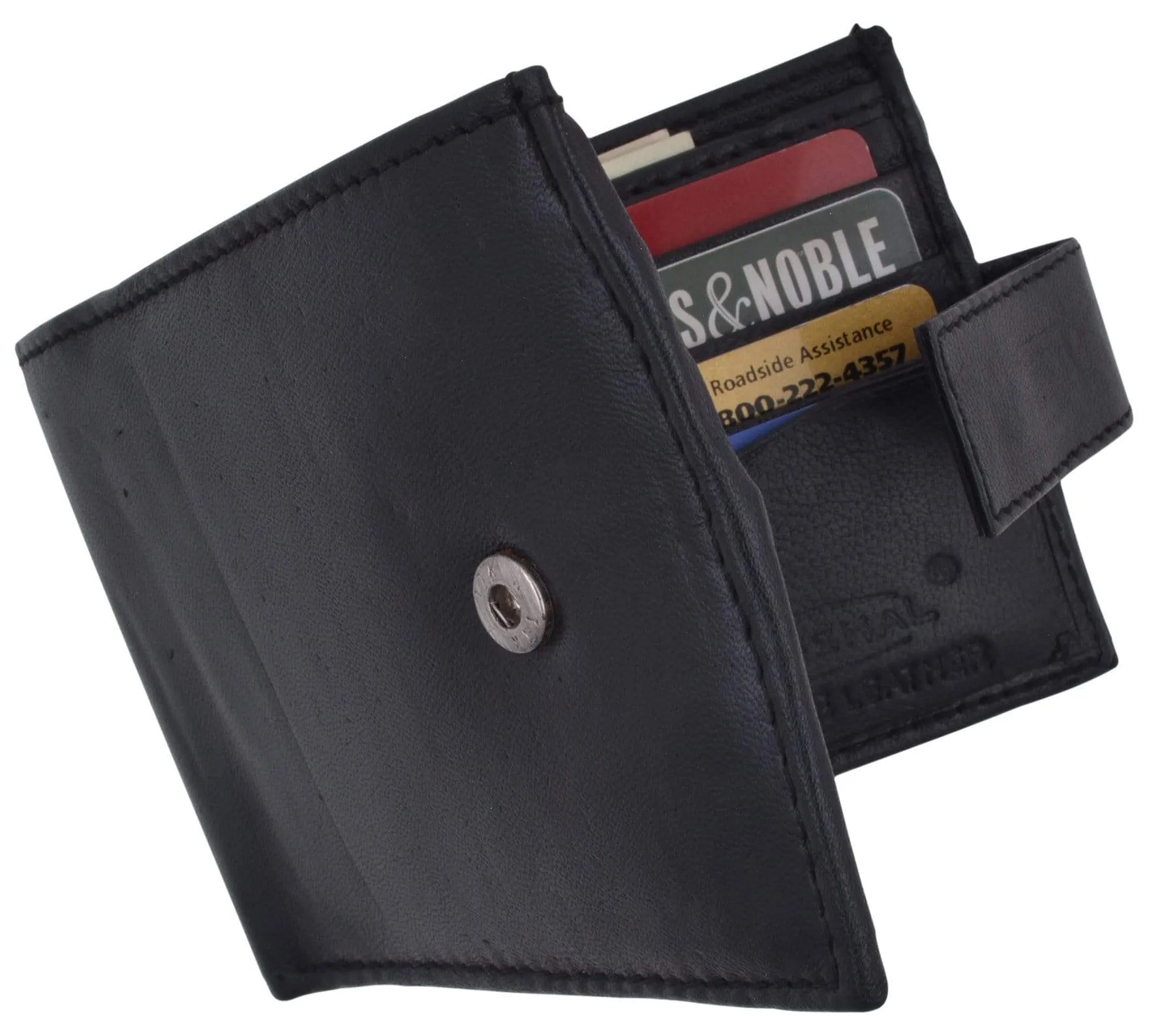 Leather Zippered Middle Pocket  Bifold Wallet with Snap Enclosure 1188