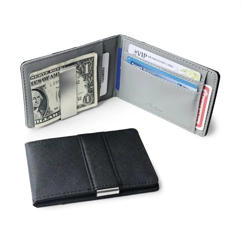 Men's Leather Thin Bifold Money Clip