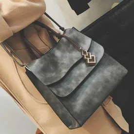 Metal PU Leather Snaps Tote Bag - Deep Gray