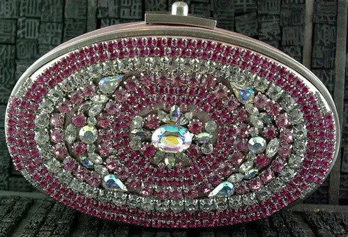MooRoo L'Opera Clutch in Pink and Clear Swarovski Crystals