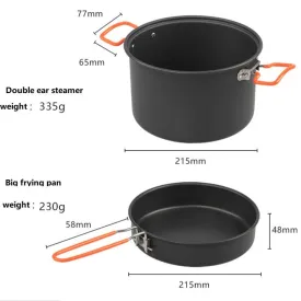 New 718 Outdoor Aluminum Alloy Camping Set Pot Double Ear Steamer Pot Portable Four Piece Split Outdoor Cooking Utensils