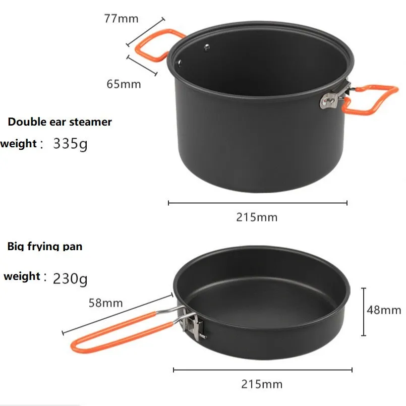 New 718 Outdoor Aluminum Alloy Camping Set Pot Double Ear Steamer Pot Portable Four Piece Split Outdoor Cooking Utensils