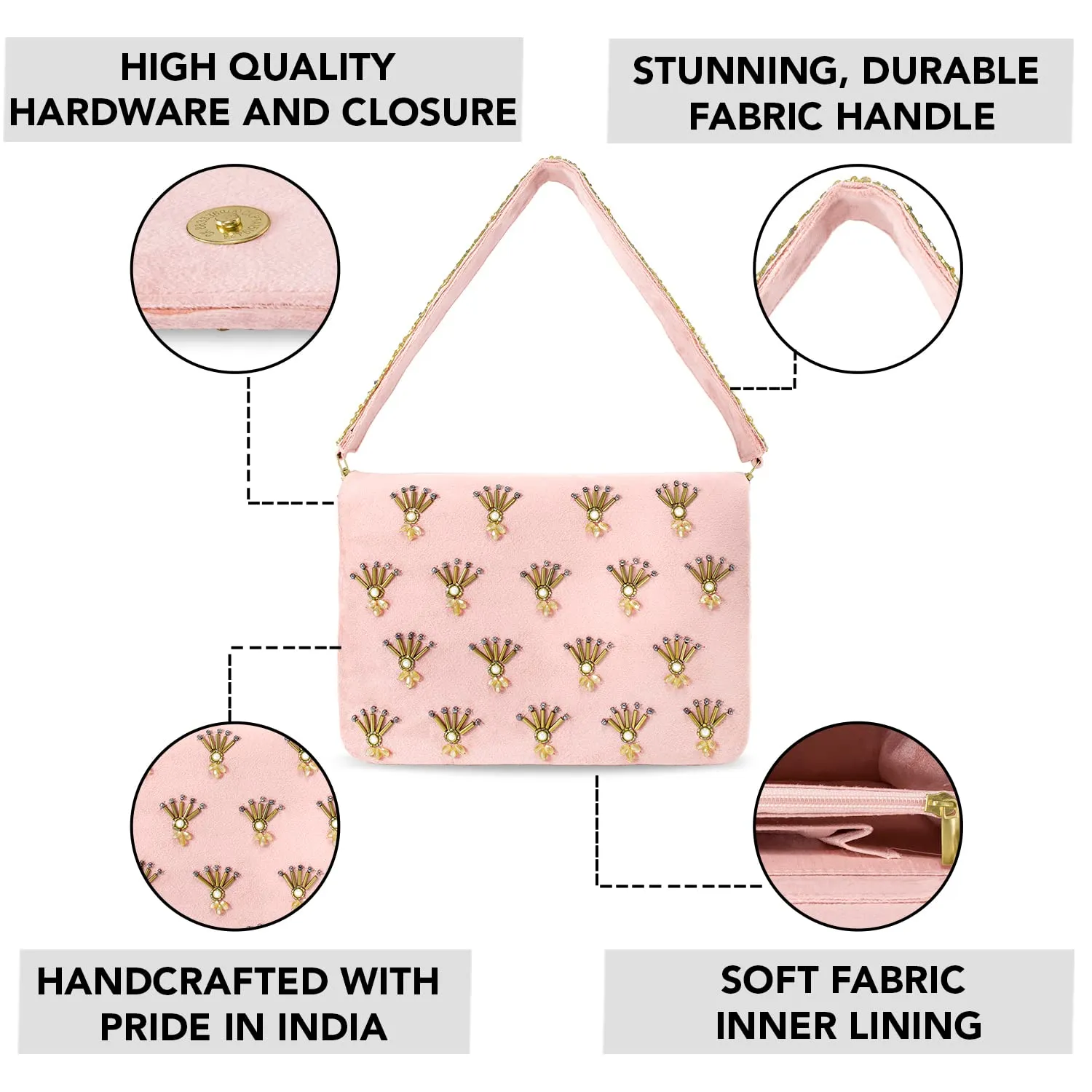 Peora Peach Clutch Purses for Women Handmade Evening Handbags Bridal Clutch