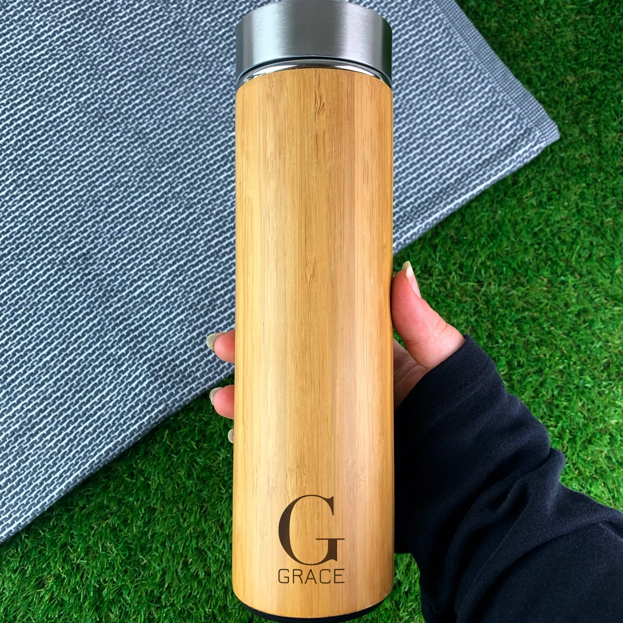 Personalised 500ml Monogrammed Eco Bamboo Insulated Travel Flask