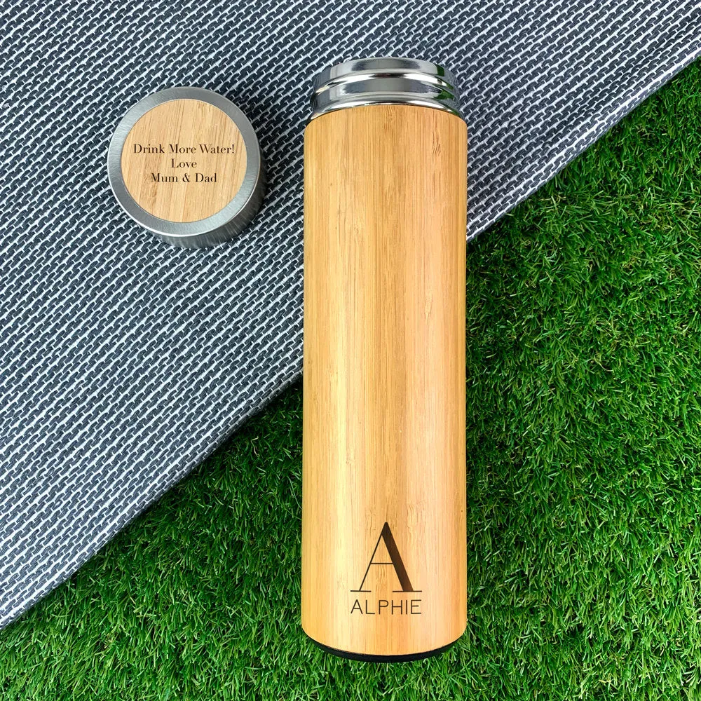 Personalised 500ml Monogrammed Eco Bamboo Insulated Travel Flask