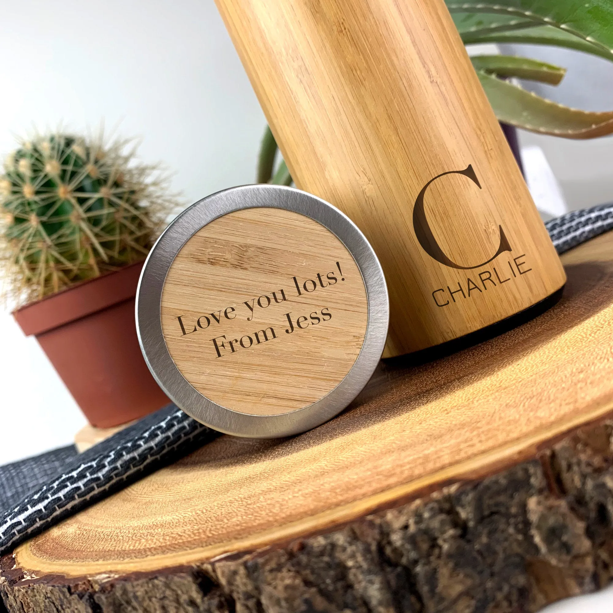 Personalised 500ml Monogrammed Eco Bamboo Insulated Travel Flask