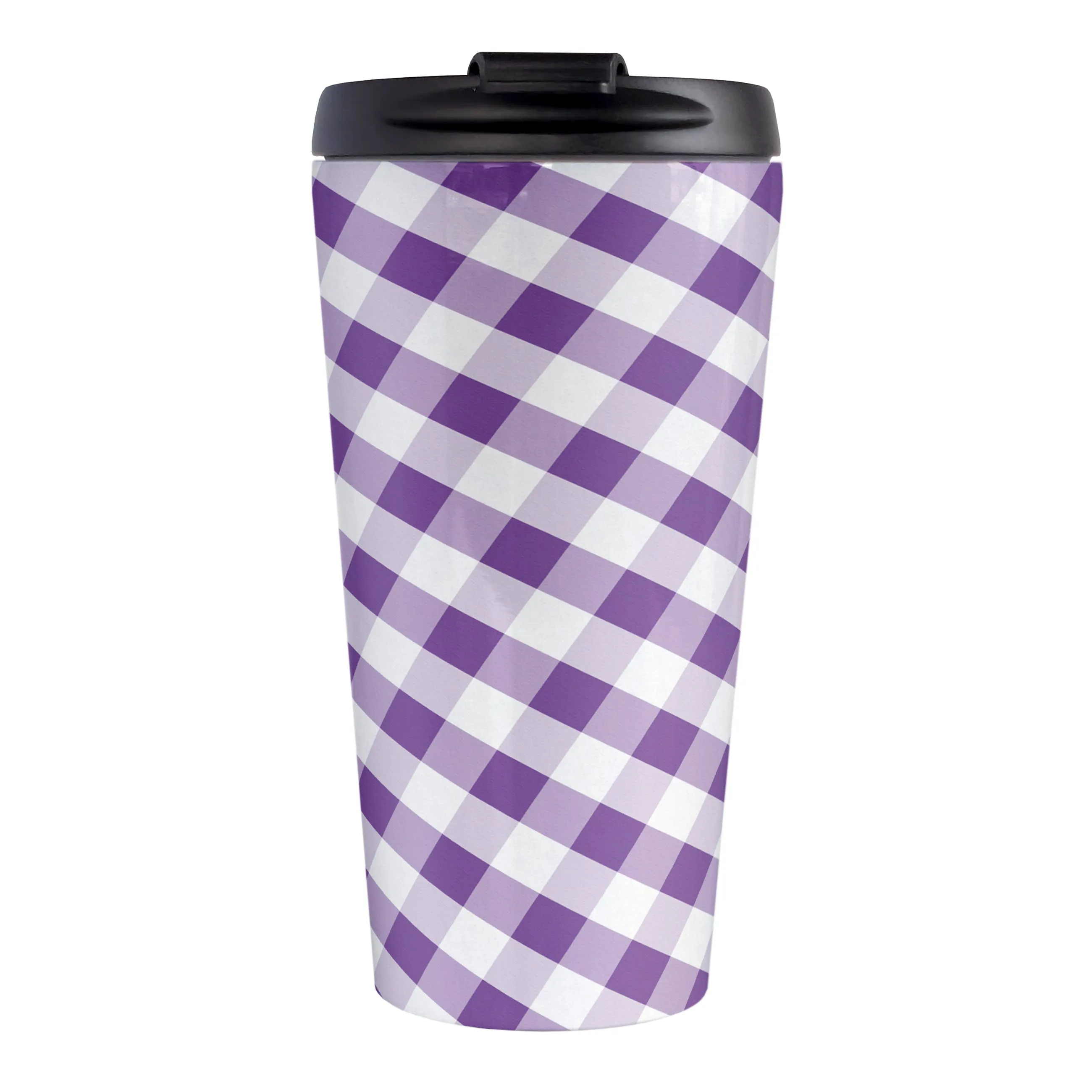Purple Gingham Travel Mug