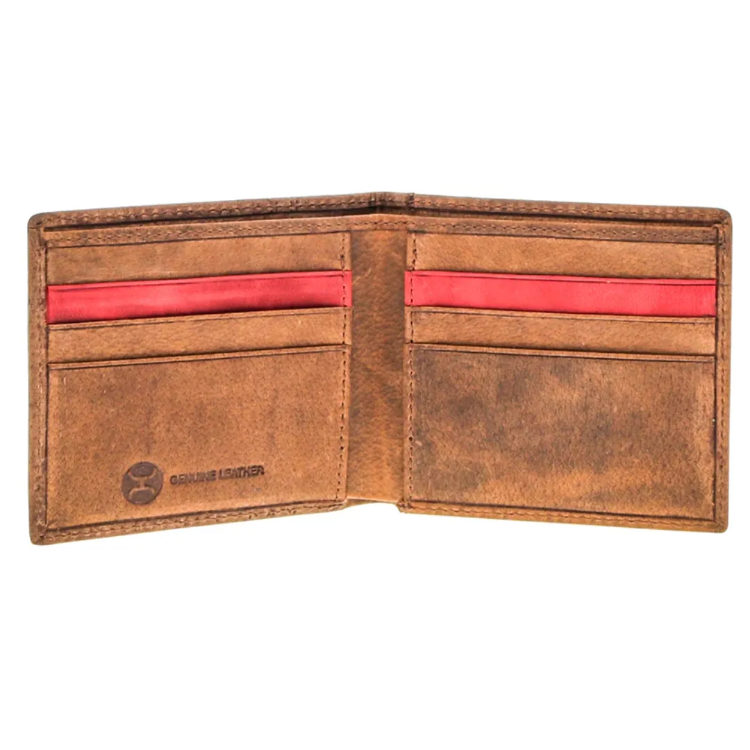"Ranger" Hooey Logo & Boot Stitch Filigree Embroidered Bifold Wallet W/Red - HBF016-BR