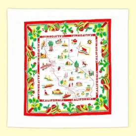 Red and White Kitchen Company - California Map, red & white, Retro Flour Sack Kitchen Towel