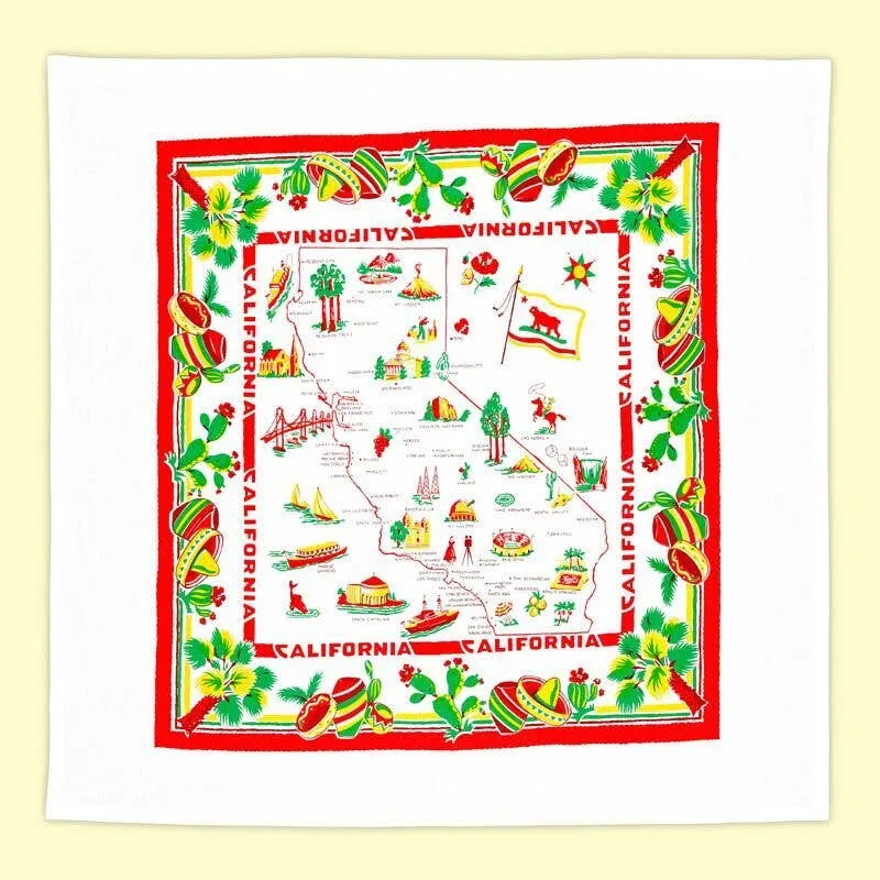 Red and White Kitchen Company - California Map, red & white, Retro Flour Sack Kitchen Towel