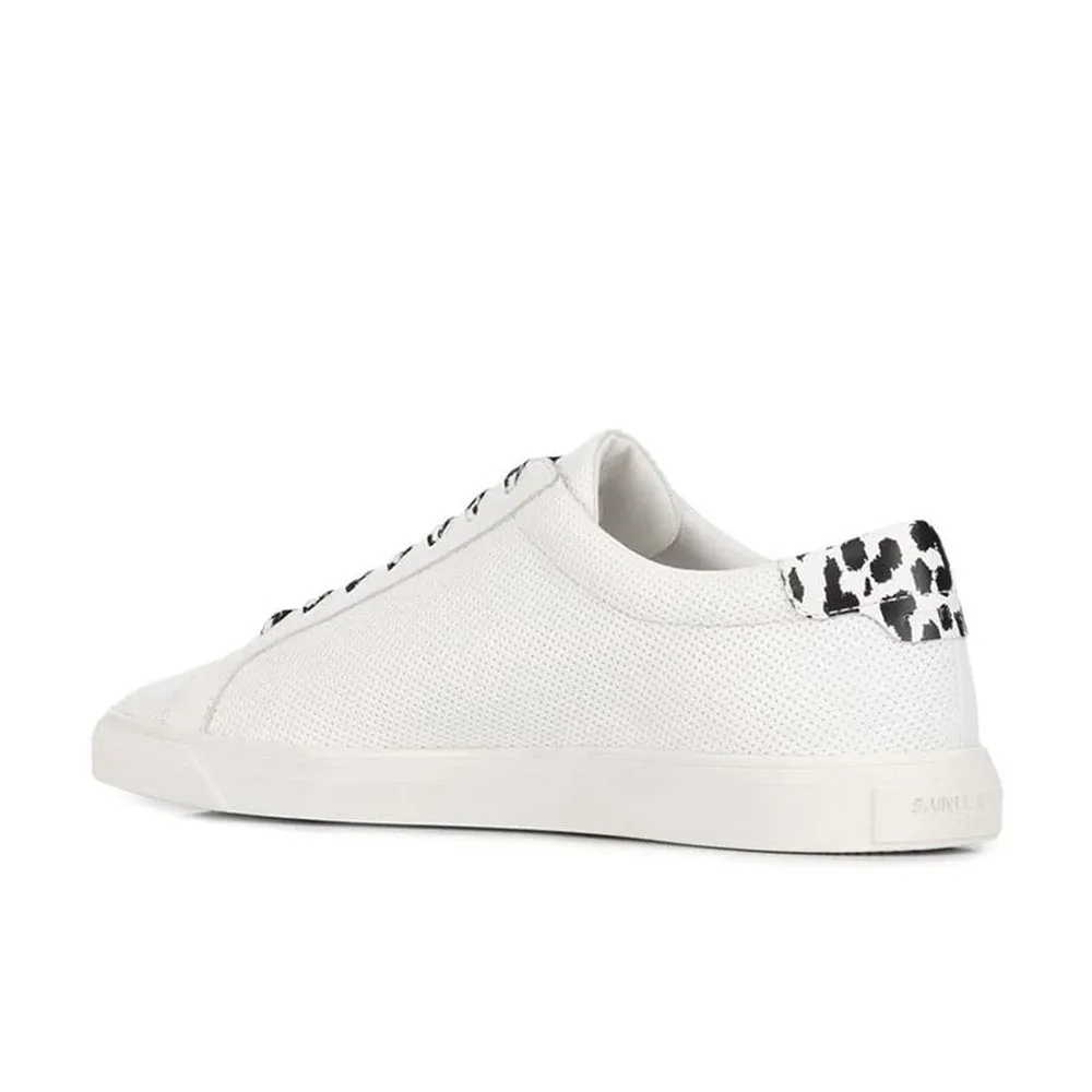 Saint Laurent Men's Leather Andy Perforated Leather Babycat Print Sneakers White