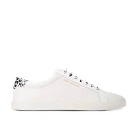 Saint Laurent Men's Leather Andy Perforated Leather Babycat Print Sneakers White