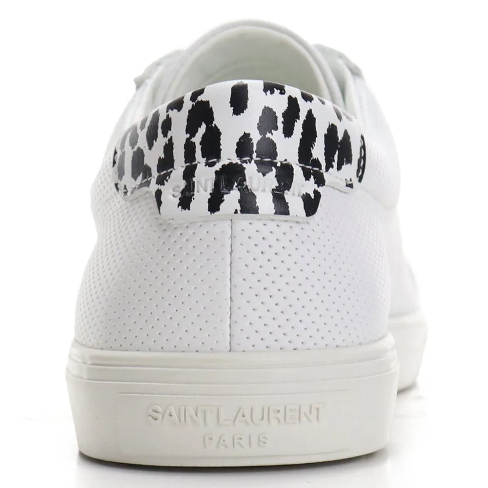 Saint Laurent Men's Leather Andy Perforated Leather Babycat Print Sneakers White