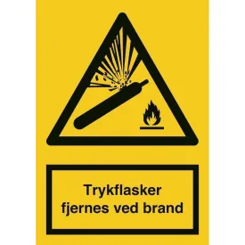 Skilt Trykflasker fjernes ved brand