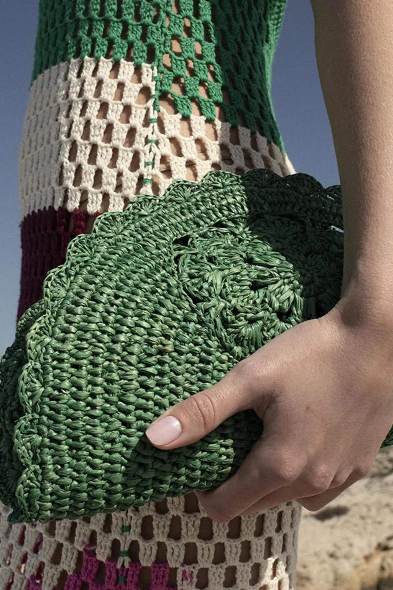 Sun Raffia Clutch in Green