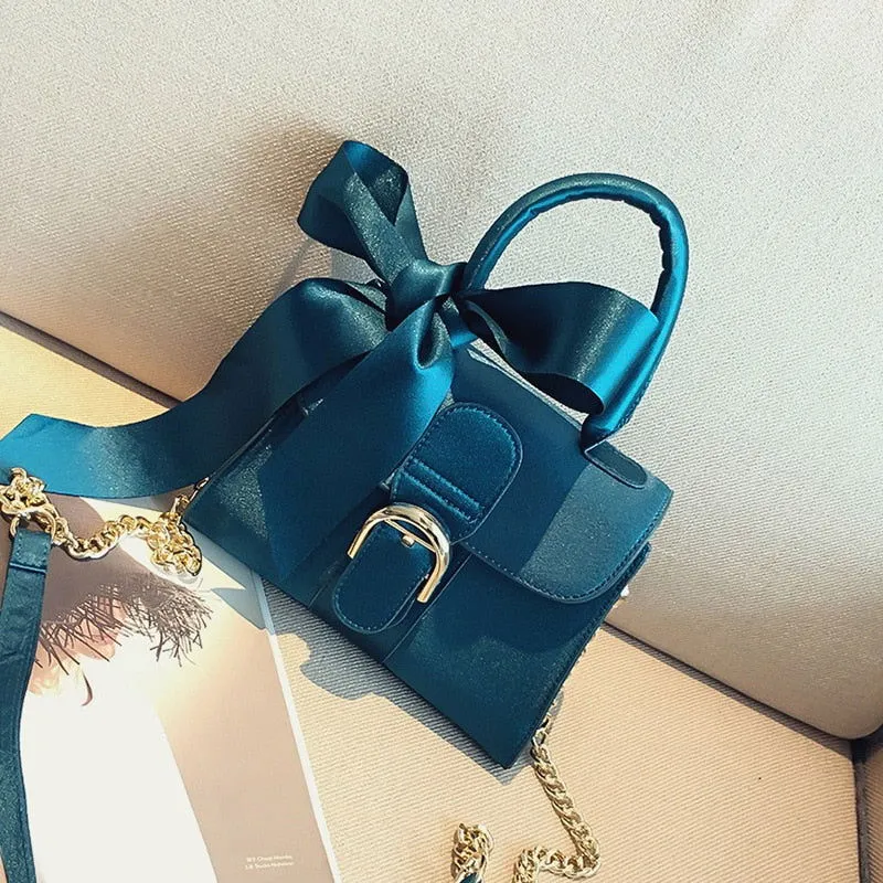 Top-handle Bowknot Chain Velvet Handbags